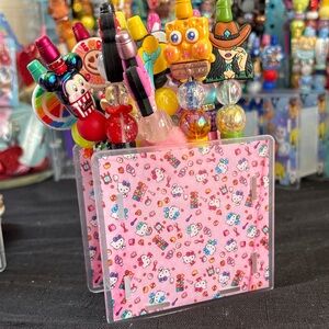 Colorful Character Pen Set with Pink Holder